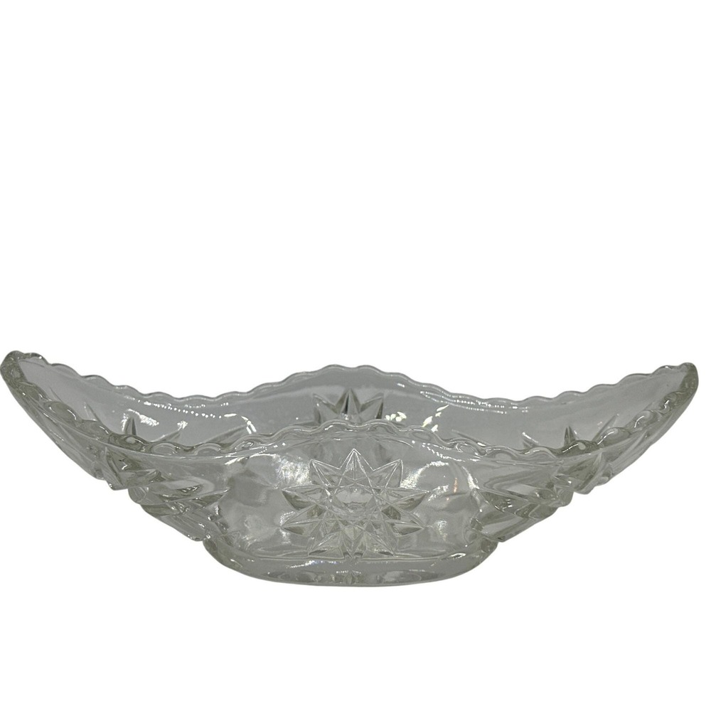 VTG Anchor Hocking EAPC Starburst Banana Split Dish Pressed Glass Relish Bowl 9"